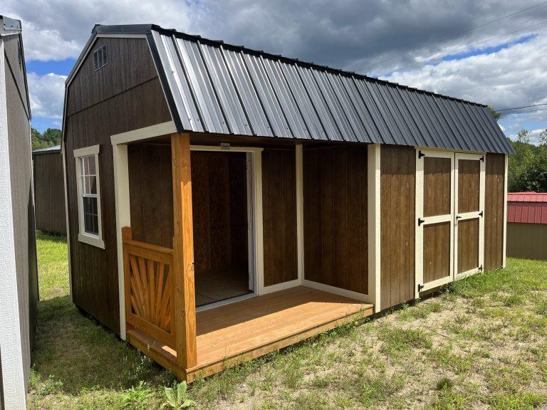 10×20 Lofted Side Porch Cabin – Urethane Chestnut